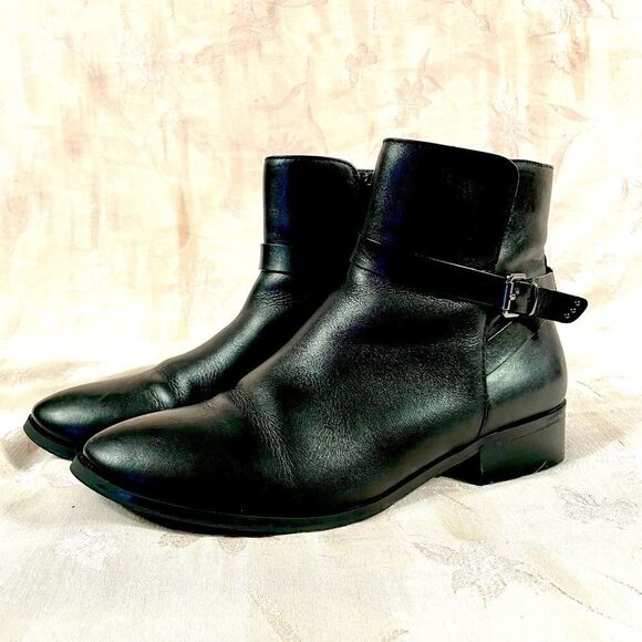 BLACK LEATHER ANKLE BOOTS by ALDO SIZE 8.5 - Picture 1 of 6